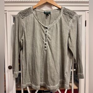 Lauren Jeans Co. Ralph Lauren Gray Henley Top with Crochet Shoulder Detail